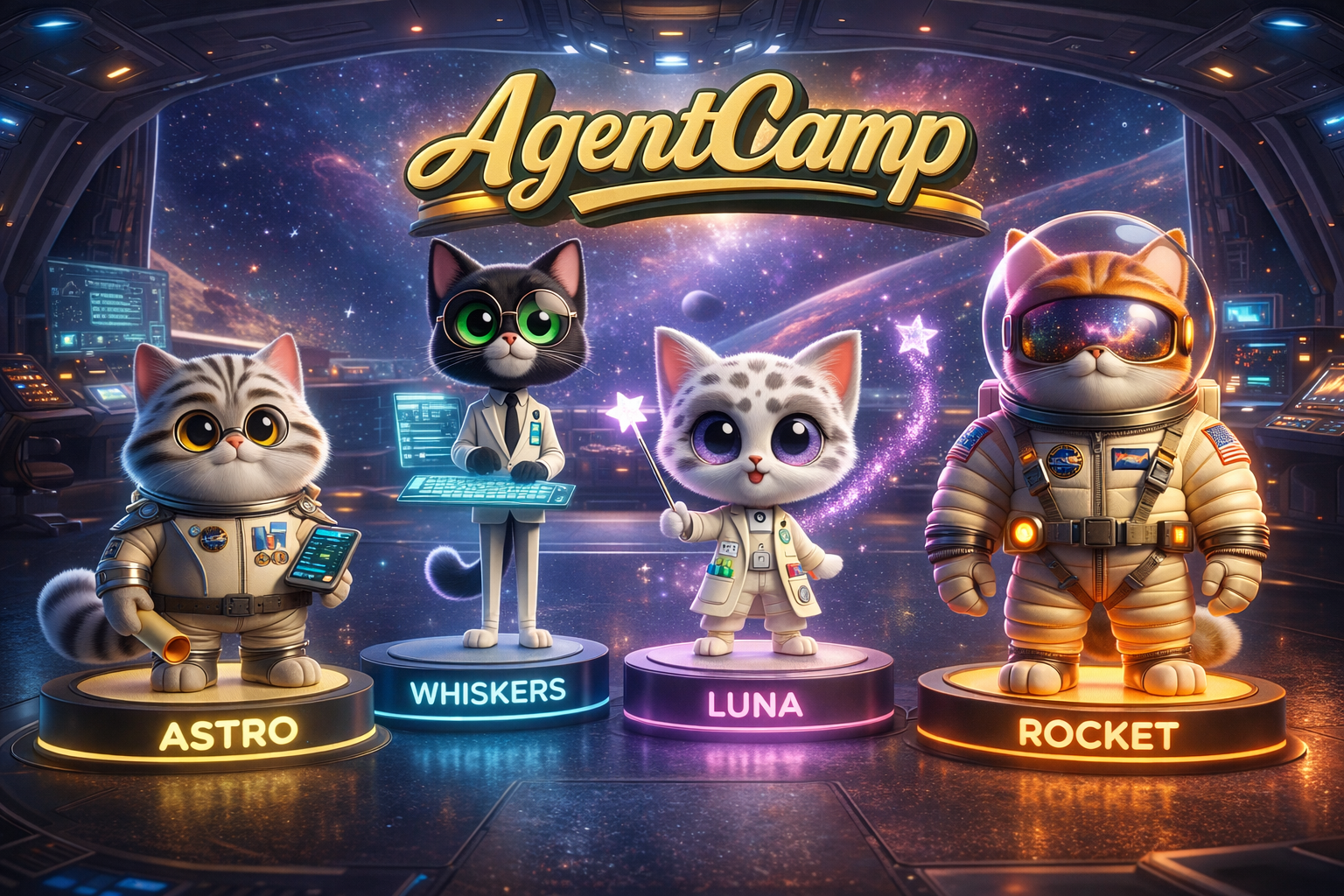 El Kitten Agent Squad: Astro, Whiskers, Luna y Rocket